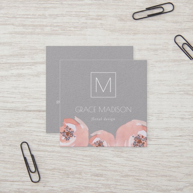 Pink Blossoms Square Business Card (Front/Back In Situ)