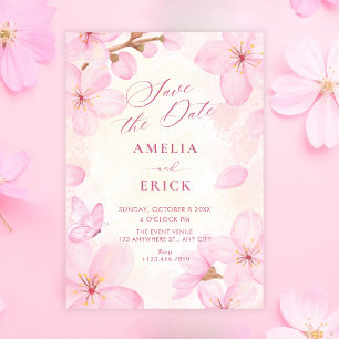Pink blossoms wedding save the date