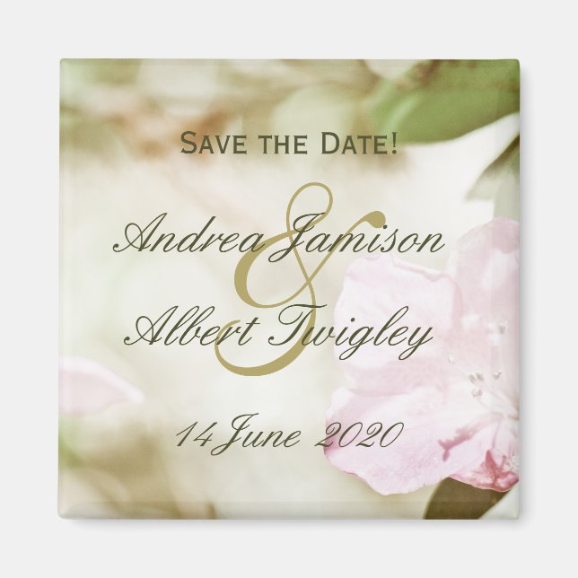 Pink Blossoms Wedding Save the Date Magnet (Front)