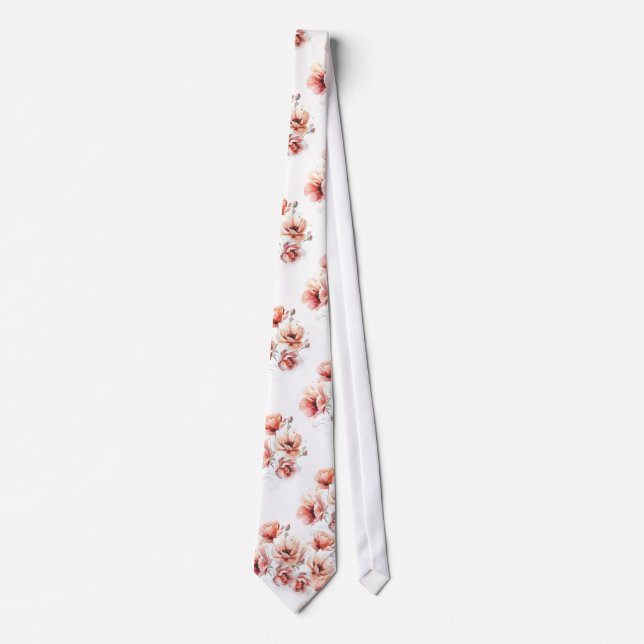 Pink blossoms white neck tie (Front)