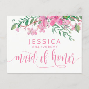 Pink Blossoms Will You Be My Maid of Honour Invitation