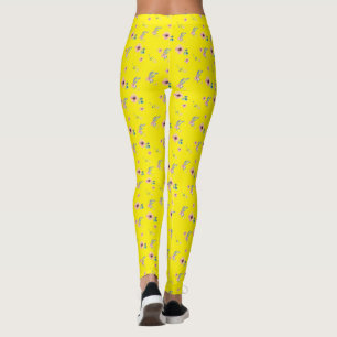 Pink blossoms Yellow Leggings