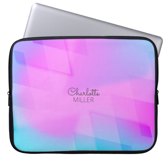 Pink-Blue Abstract Background with Custom Name Laptop Sleeve (Front)