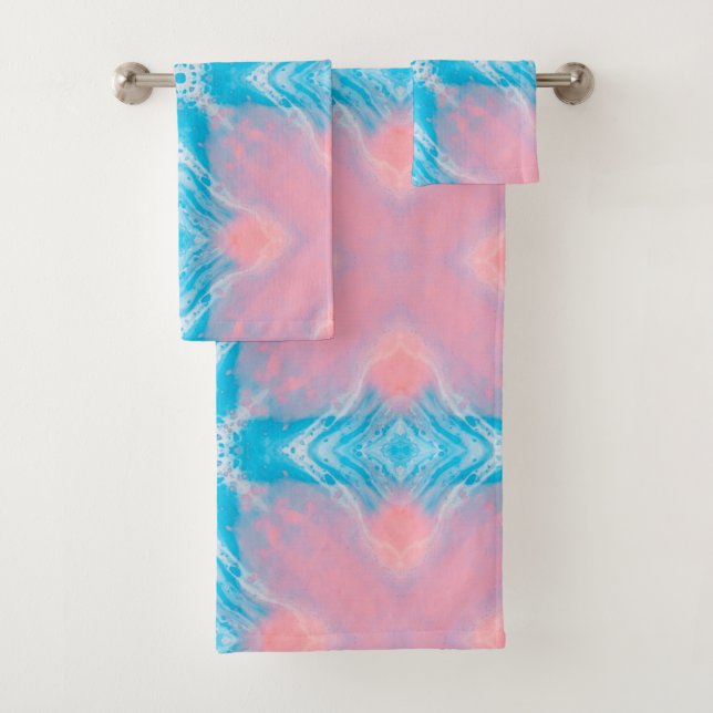 Pink Blue Abstract Bath Towel Set (Insitu)