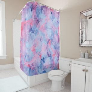 Pink Blue Abstract Brush Strokes Design Shower Curtain
