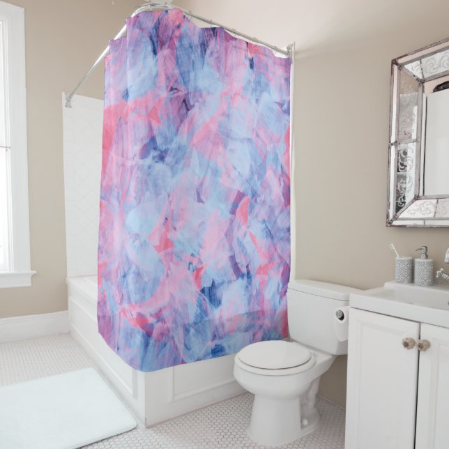 Pink Blue Abstract Brush Strokes Design Shower Curtain (In Situ)