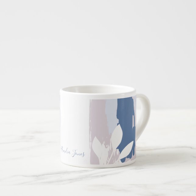 Pink & Blue Abstract Brush Strokes Monogram Name Espresso Cup (Front Right)