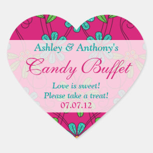 Pink Blue Abstract Daisy Floral Heart Candy Buffet Sticker