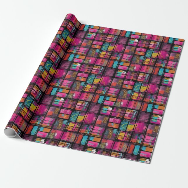 Pink Blue Abstract Geometric Decor Pattern Wrapping Paper (Unrolled)