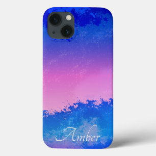 Pink Blue Abstract Sunset Ocean Splash Personalise iPhone 13 Case