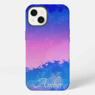 Pink Blue Abstract Sunset Ocean Splash Personalise iPhone 13 Case