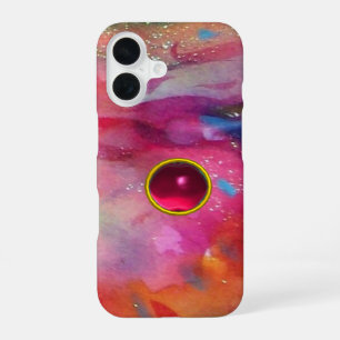 PINK BLUE ABSTRACT WATERCOLOR 3D RED RUBY GEMSTONE iPhone 16 CASE