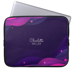 Pink-Blue Abstract Waves with Custom Name Laptop Sleeve
