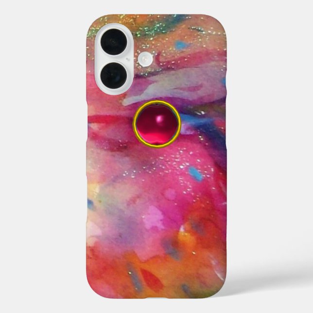 PINK BLUE ABSTRACT WITH 3D RED RUBY GEMSTONE Case-Mate iPhone CASE (Back)