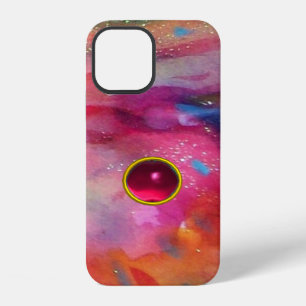 PINK BLUE ABSTRACT WITH 3D RED RUBY GEMSTONE iPhone 12 CASE