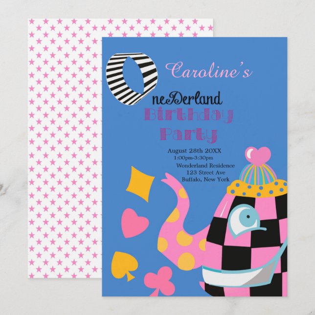 Pink Blue Alice In Wonderland 1st. Birthday Party (Front/Back)