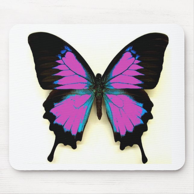 Pink, Blue and Black Butterfly Mouse Pad (Front)