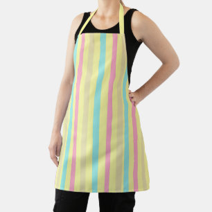 Pink, blue and brown stripes on yellow apron