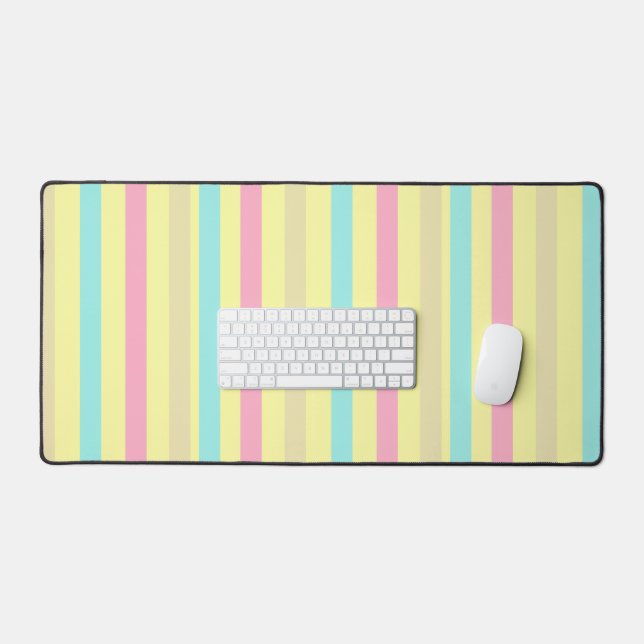 Pink, blue and brown stripes on yellow desk mat (Keyboard & Mouse)
