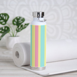 Pink, blue and brown stripes on yellow water bottle