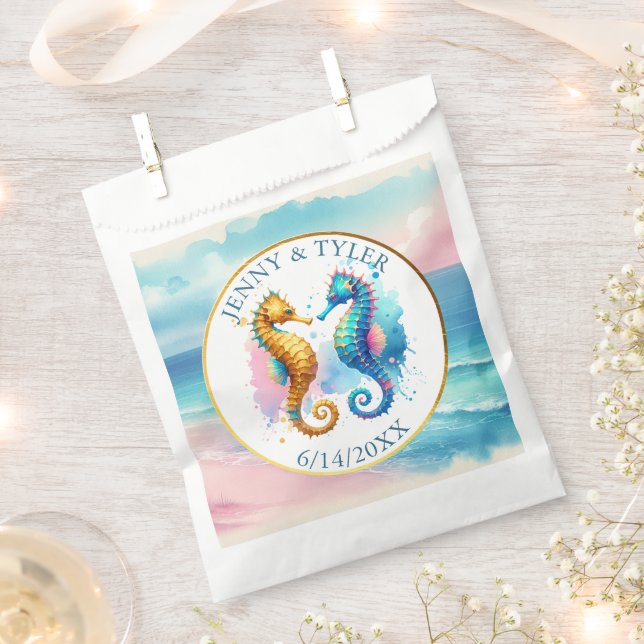 Pink, Blue and Gold Coastal Sand Dollar Beachy Favour Bag (Clipped)