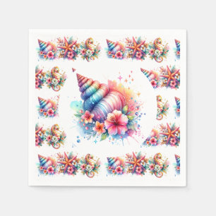 Pink, Blue and Gold Coastal Sea Shells Beachy Napkin