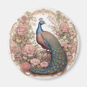 Pink Blue and Gold Peacock AI Generated Magnet