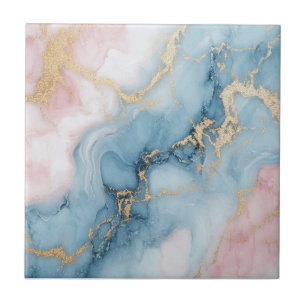 Pink, Blue, and Gold Swirls Ceramic Tile