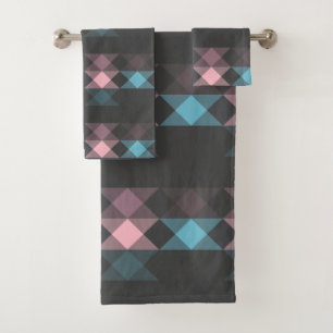 pink blue and gray geometric bath towel set