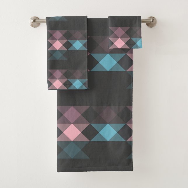 pink blue and gray geometric bath towel set (Insitu)