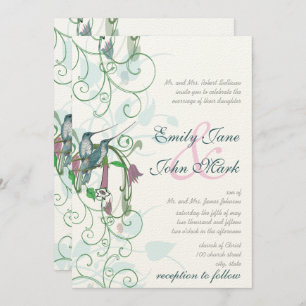 Pink Blue and Green Hummingbird Wedding Invites