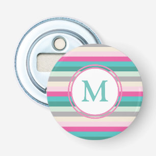 Pink Blue and Green Monogram Stripes Bottle Opener