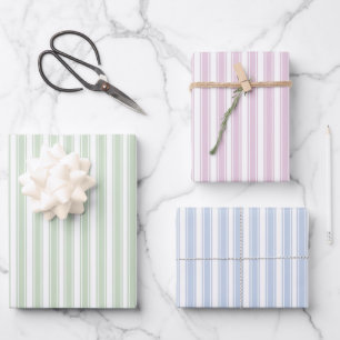 Pink Blue and Green Ticking Stripe Wrapping Paper Sheet