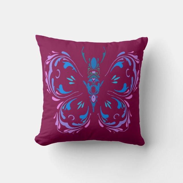 Pink Blue and Mauve Butterfly Cranberry Design Cushion (Front)