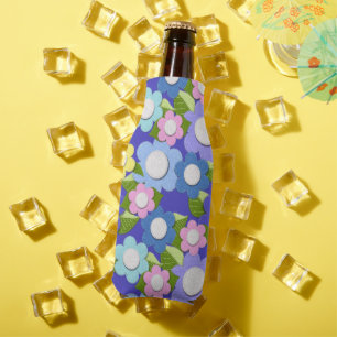 Pink Blue and Purple Felt Style Flowers So Cute Bottle Cooler