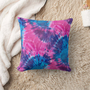 Pink Blue and Purple Spiral Tie Dye Cushion