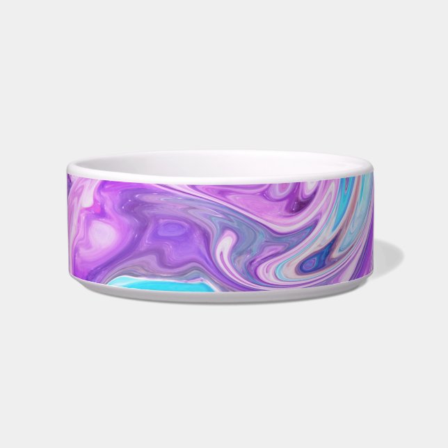 pink blue and purple swirls cat food bowl (Front)
