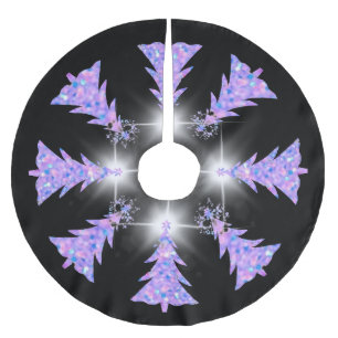 Pink, blue and silver faux glitter christmas trees brushed polyester tree skirt