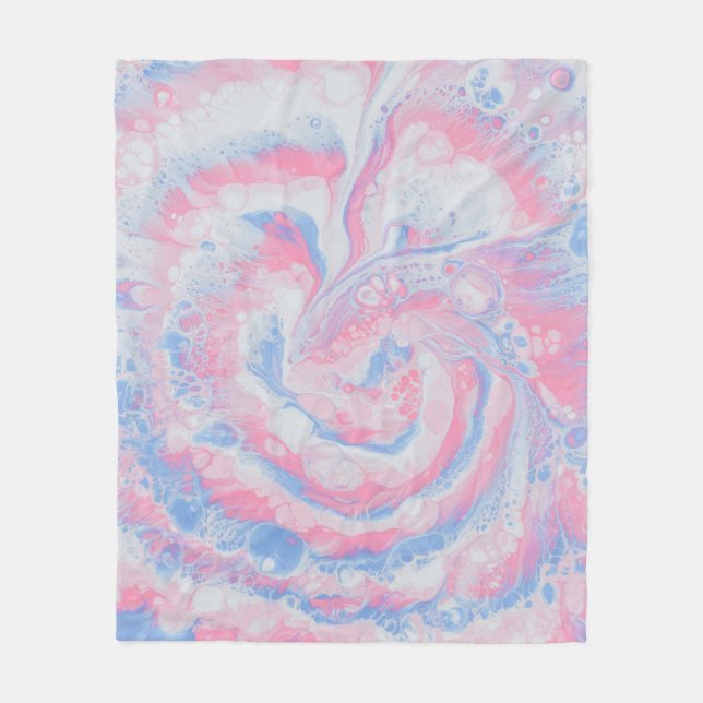 PINK BLUE AND WHITE ABSTRACT PAINTING FLEECE BLANKET (Front)