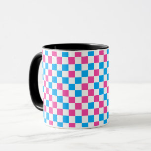 Pink Blue And White Chequered Pattern Mug