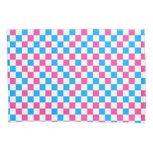 Pink Blue And White Chequered Pattern Pillowcase