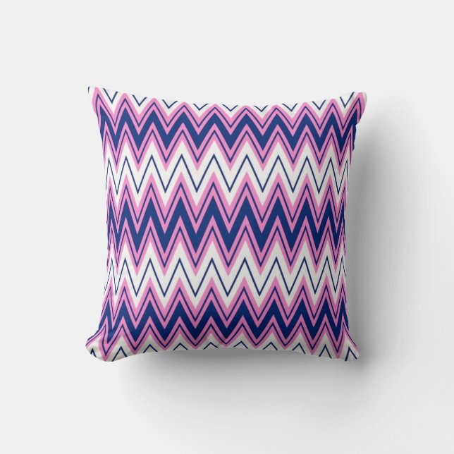 Pink Blue And WHite Chevron Geometric Pattern 2 Cushion (Front)