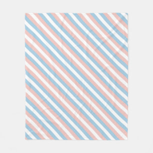 Pink, Blue and White Diagonal Stripe Fleece Blanket