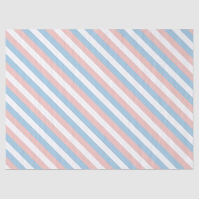 Pink, Blue and White Diagonal Stripe Tissue Paper (Front)