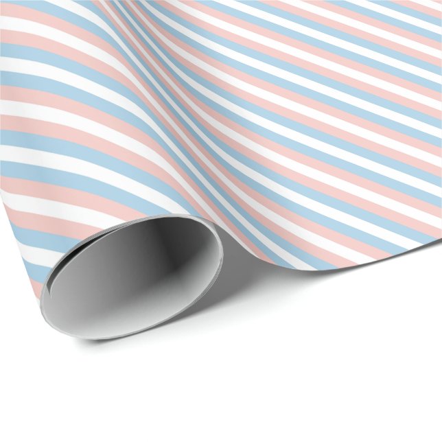 Pink, Blue and White Diagonal Stripe Wrapping Paper (Roll Corner)