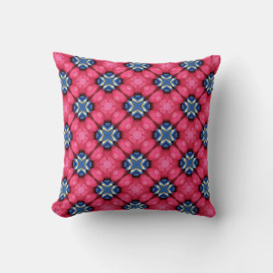 Pink Blue and White Diamond Geometric Pattern Cushion
