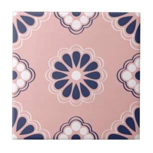 Pink, Blue and White Geometric Flowers Tile