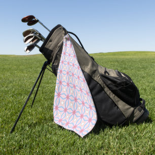 Pink, blue and white geometric patterned golf towel