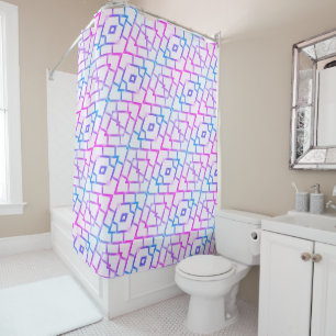 Pink Blue and White Geometric Shower Curtain