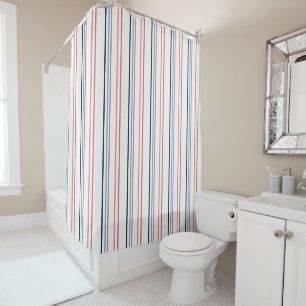Pink blue and white stripes shower curtain